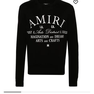 AMIRI Black Crewneck Knit Sweater with White Embroidered Lettering XS